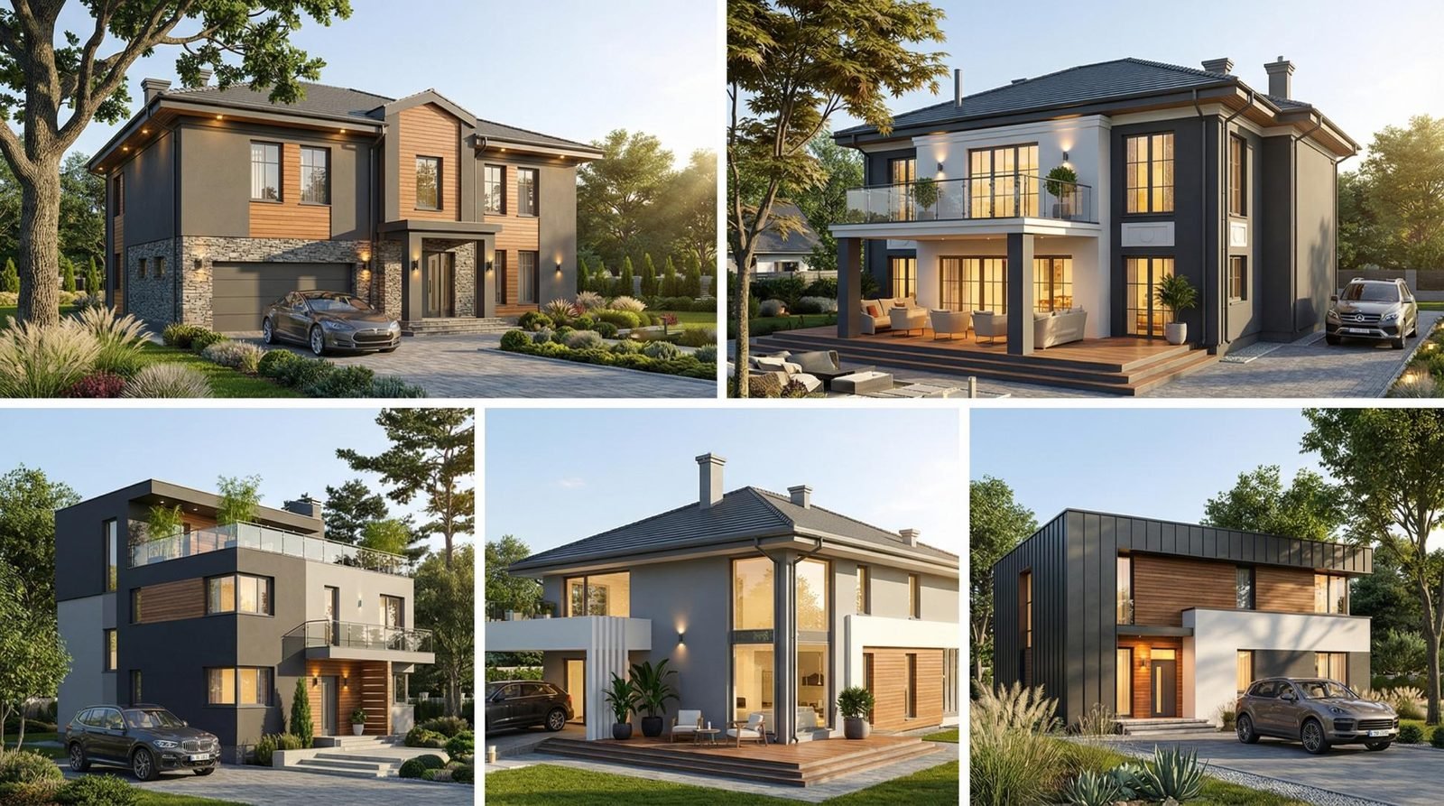 Kolaż przykładowych projektów domów jednorodzinnych - Your Home Projekty Warszawa